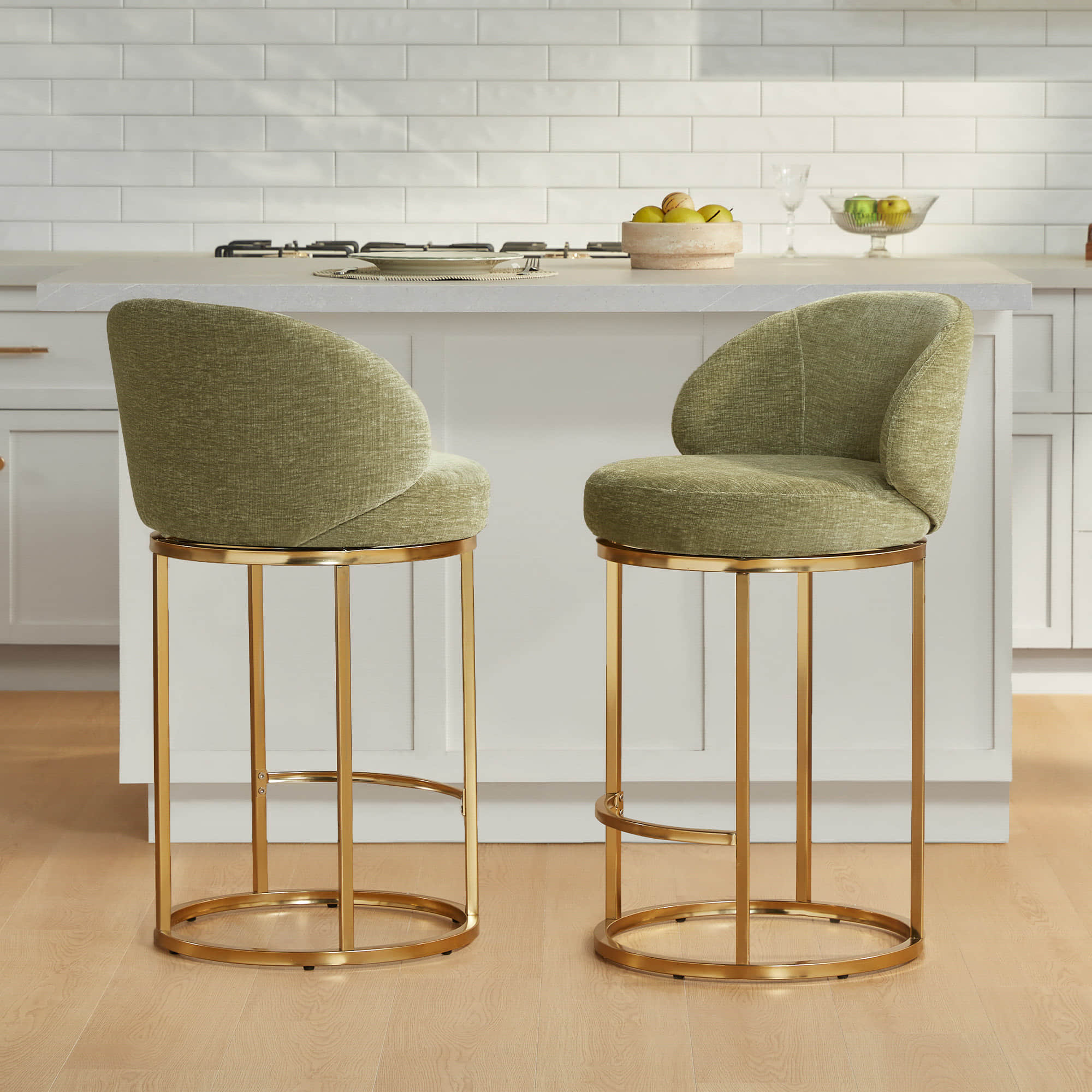 Tanya Modern Chenille Swivel Counter Stool (Set of 2)