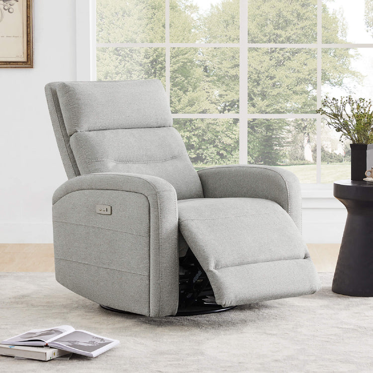 Light gray Theo Power Swivel Glider Recliner with side controls and a modern design - CHITA Living