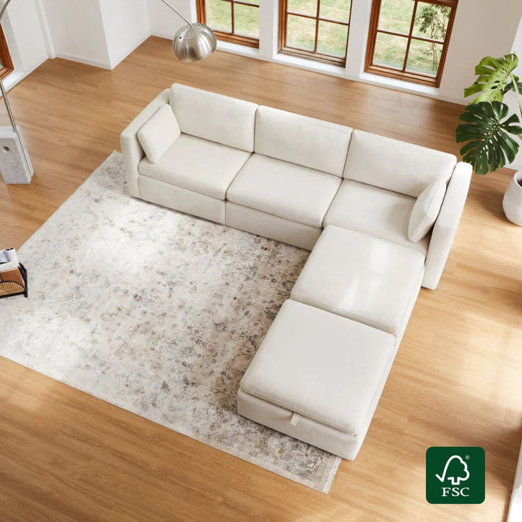 Delaney 5-Seat Modular Sofa Chaise with Storage Ottomans