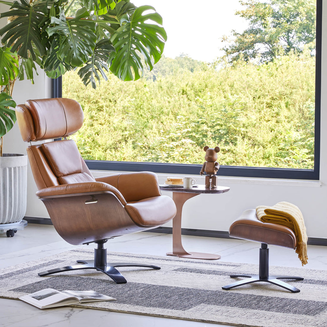 Elvin Modern Reclining Swivel Chair with Ottoman