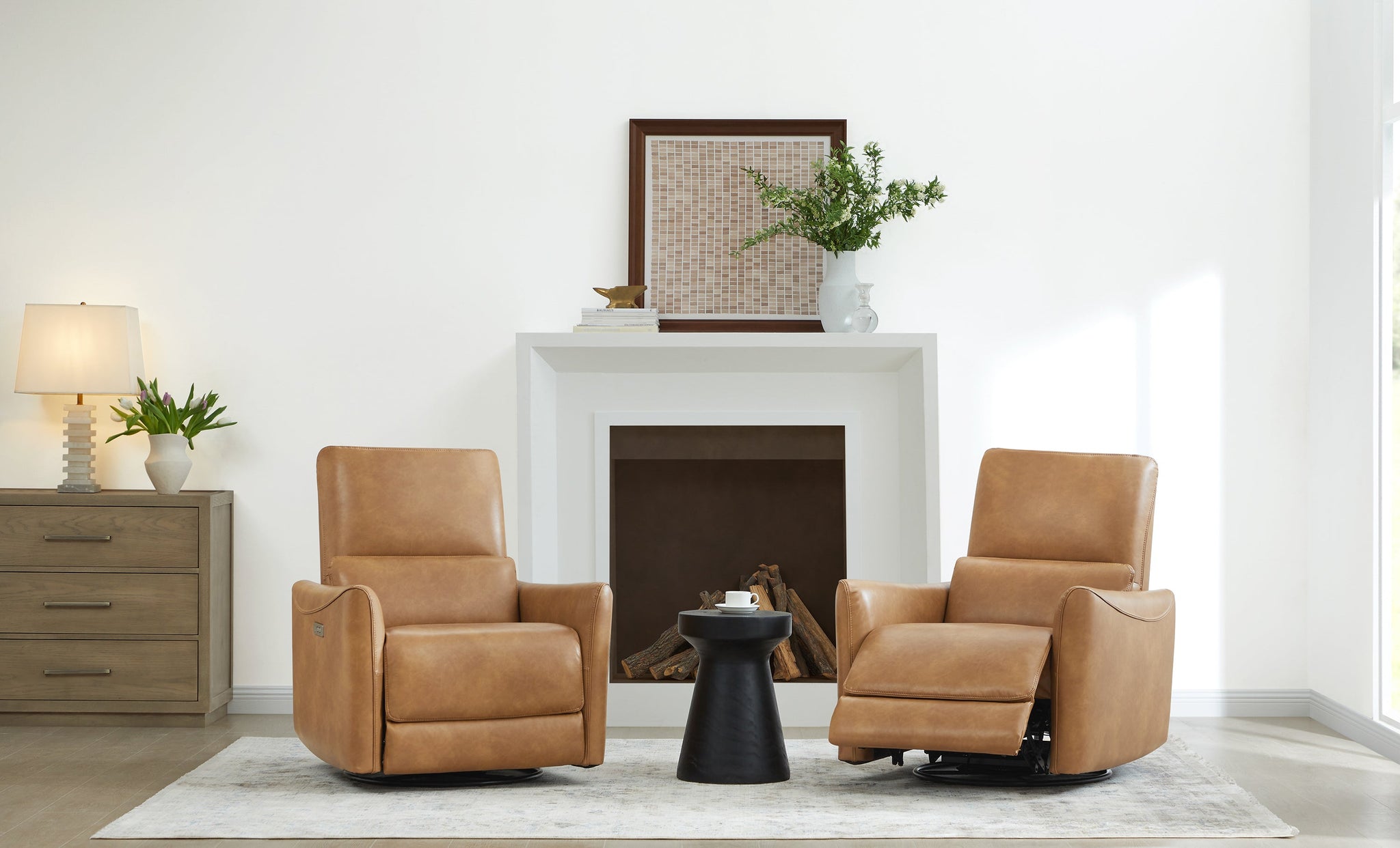 CHITA LIVING-Tracee Power Swivel Nursery Recliner With Type-C Charge-Recliners-Faux Leather-Saddle Brown-