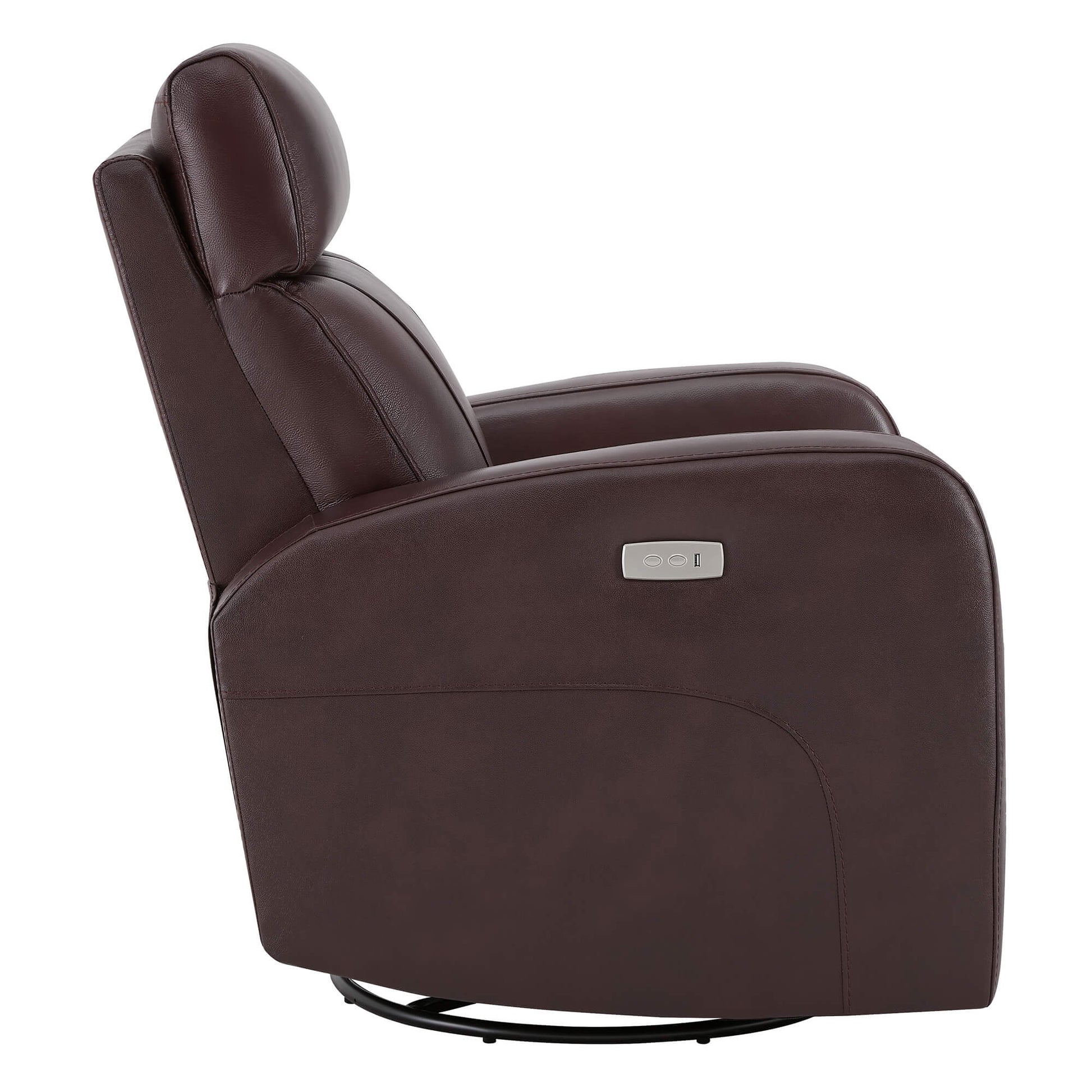 CHITA LIVING-Joy Power Swivel Recliner with Manual Headrest-Recliners-Genuine Leather-Cognac-