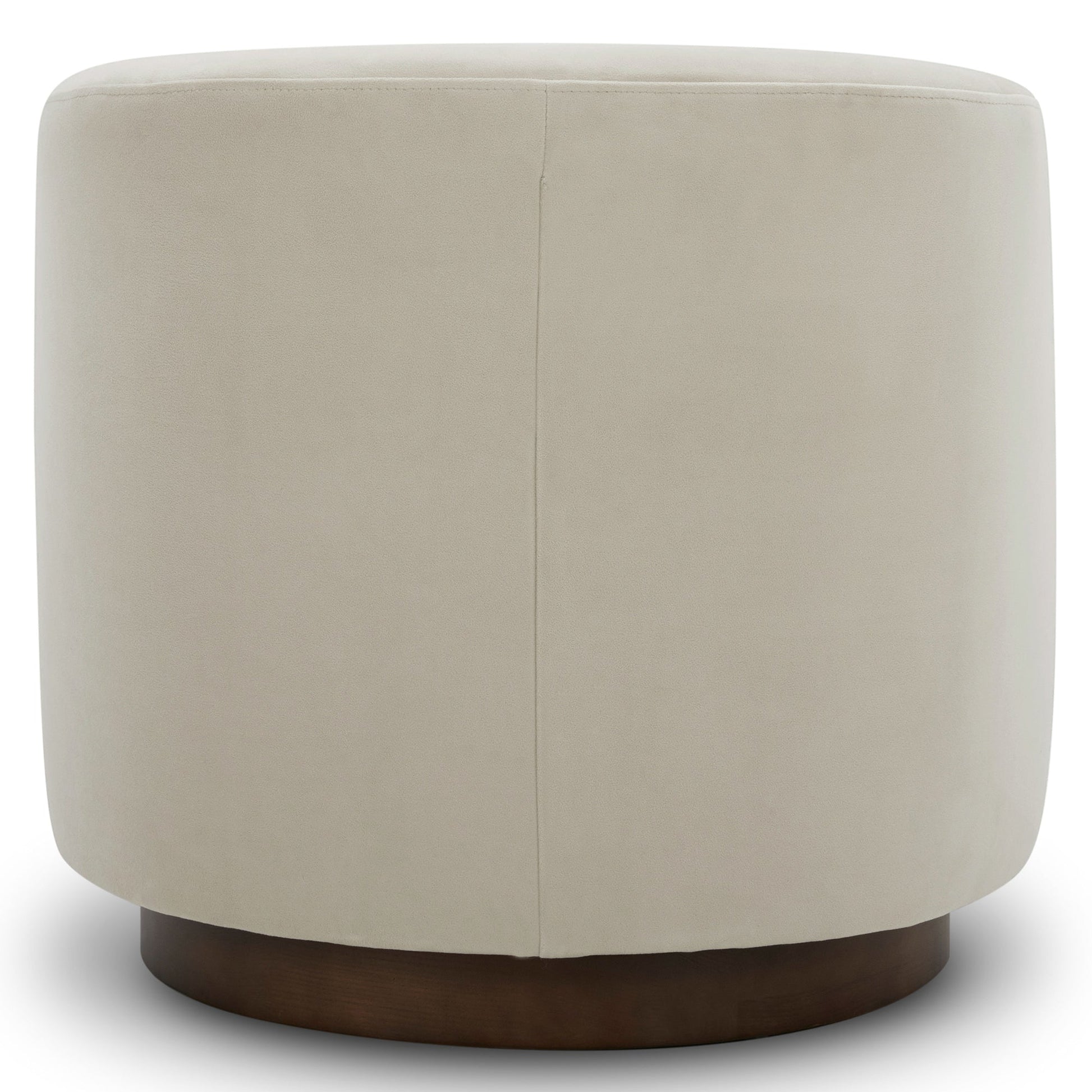Back view of Wren Modern Swivel Accent Chair showcasing smooth fabric and wood base - CHITA Living