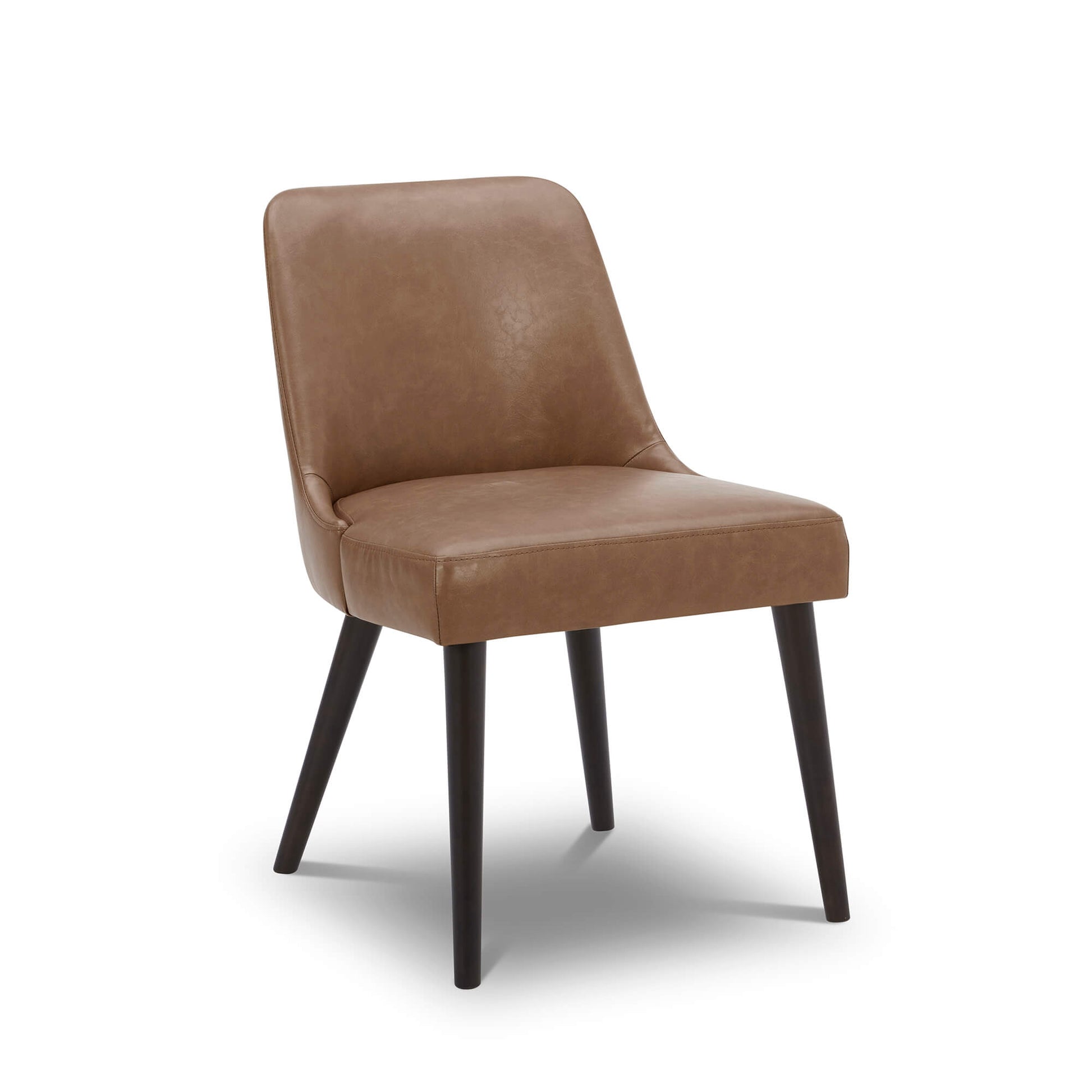 Rhett Dining Chair in brown faux leather with modern design and tapered wooden legs - CHITA Living