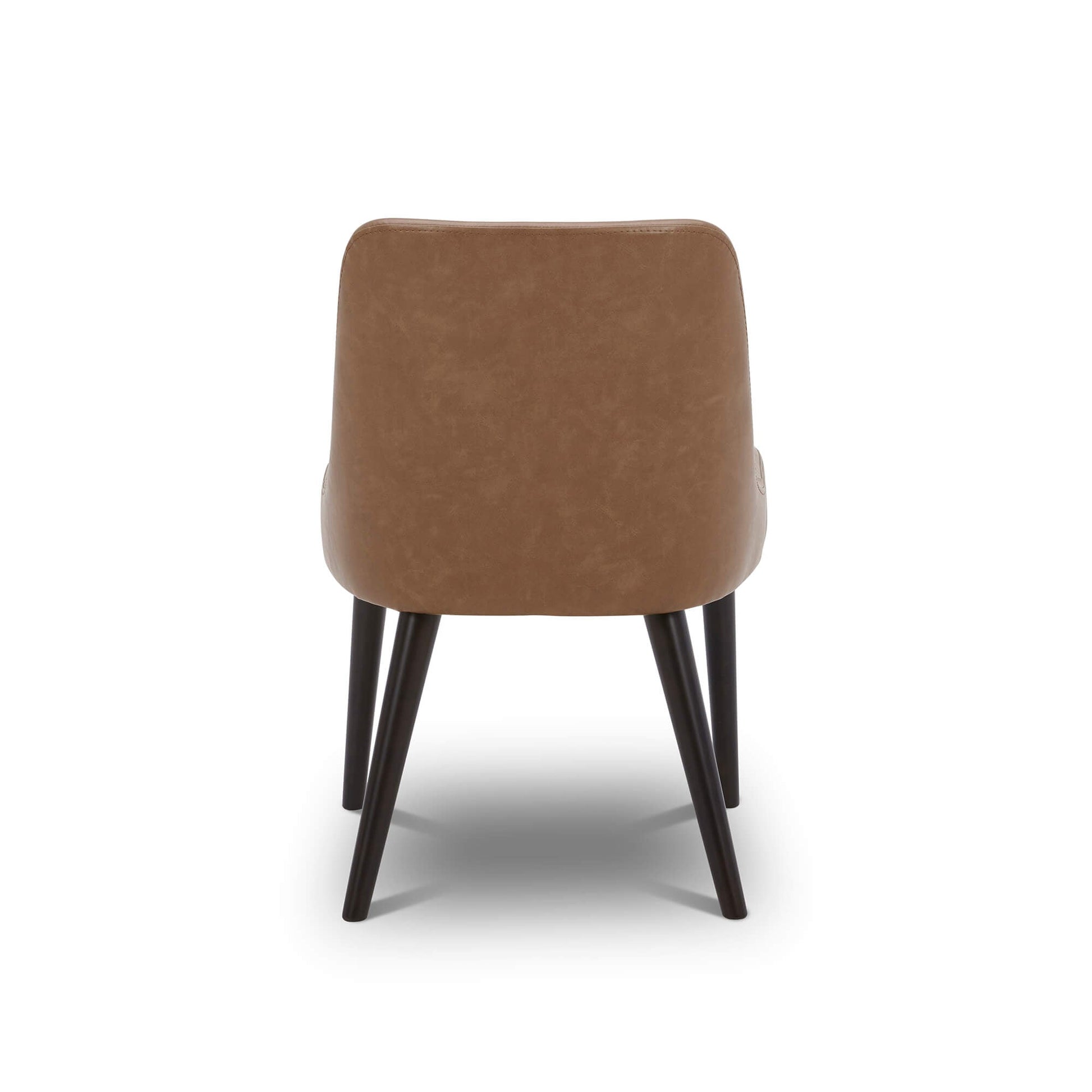 Back view of Rhett Dining Chair in brown faux leather with tapered legs - CHITA Living