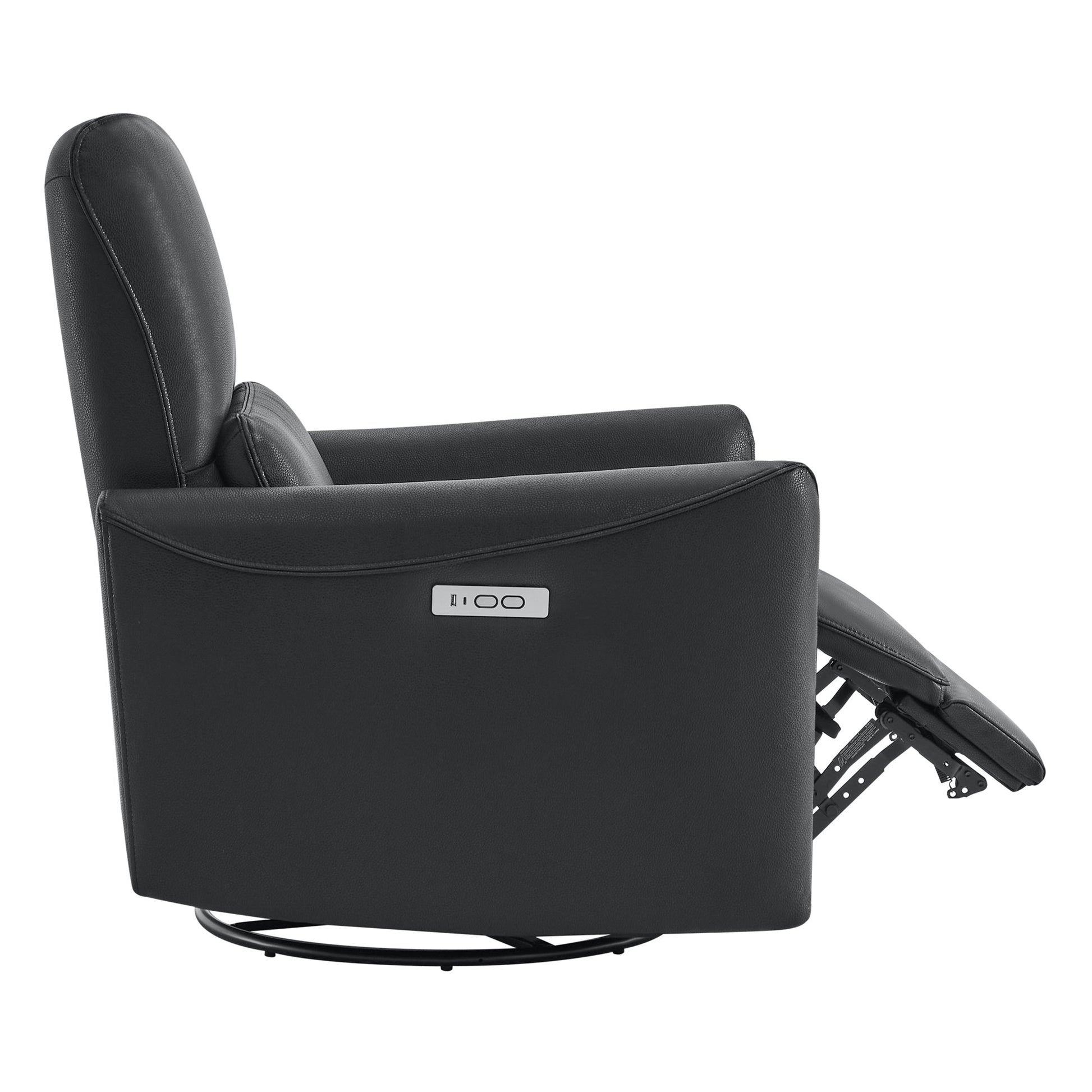 Tracee Modern Power Swivel Glider Recliner in black leather with extended leg rest - CHITA Living