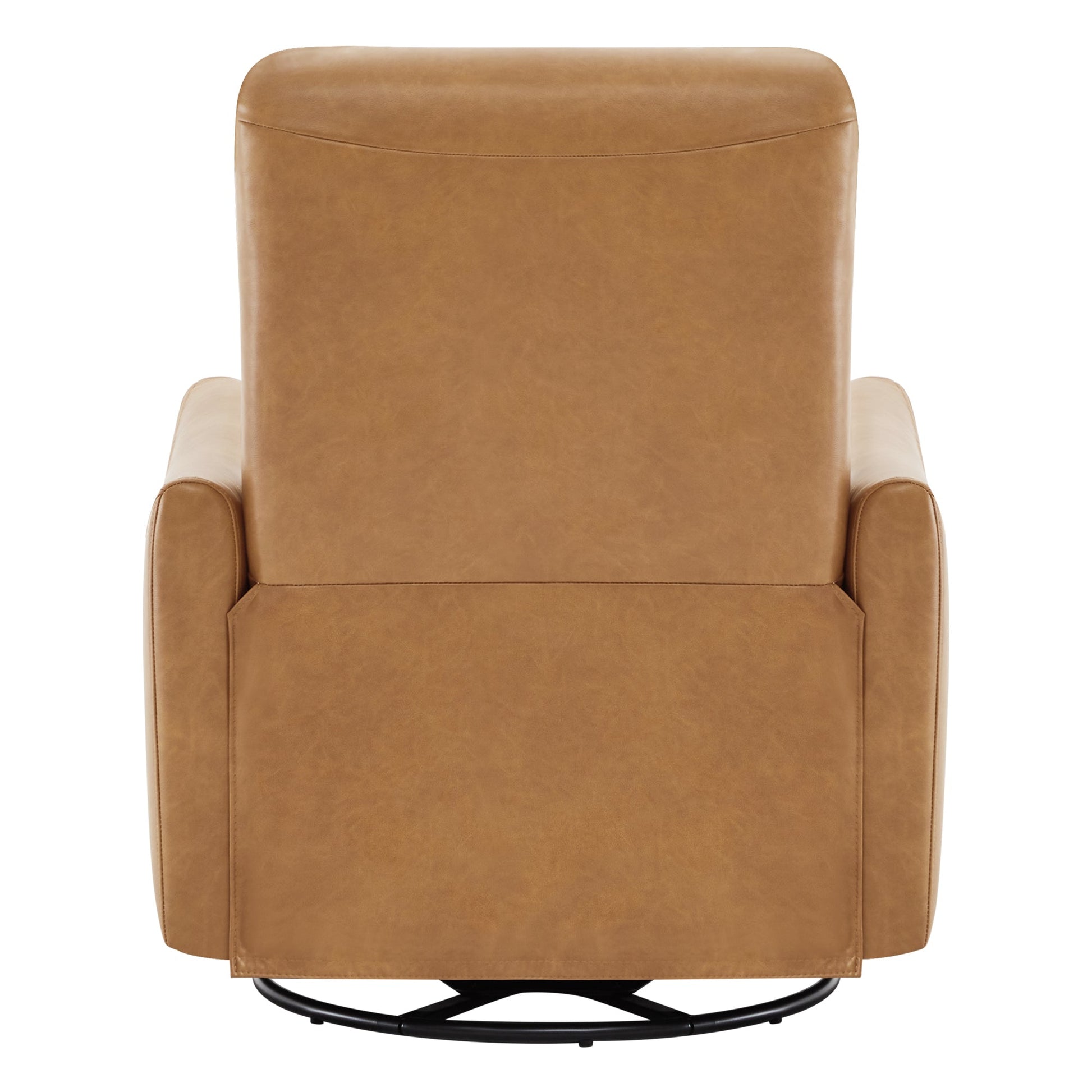 Back view of Tracee Modern Power Swivel Glider Recliner in tan leather, showcasing sleek design - CHITA Living