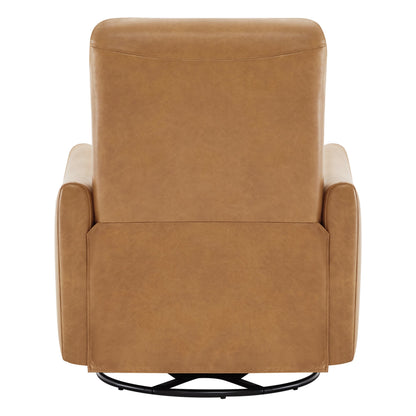 Back view of Tracee Modern Power Swivel Glider Recliner in tan leather, showcasing sleek design - CHITA Living