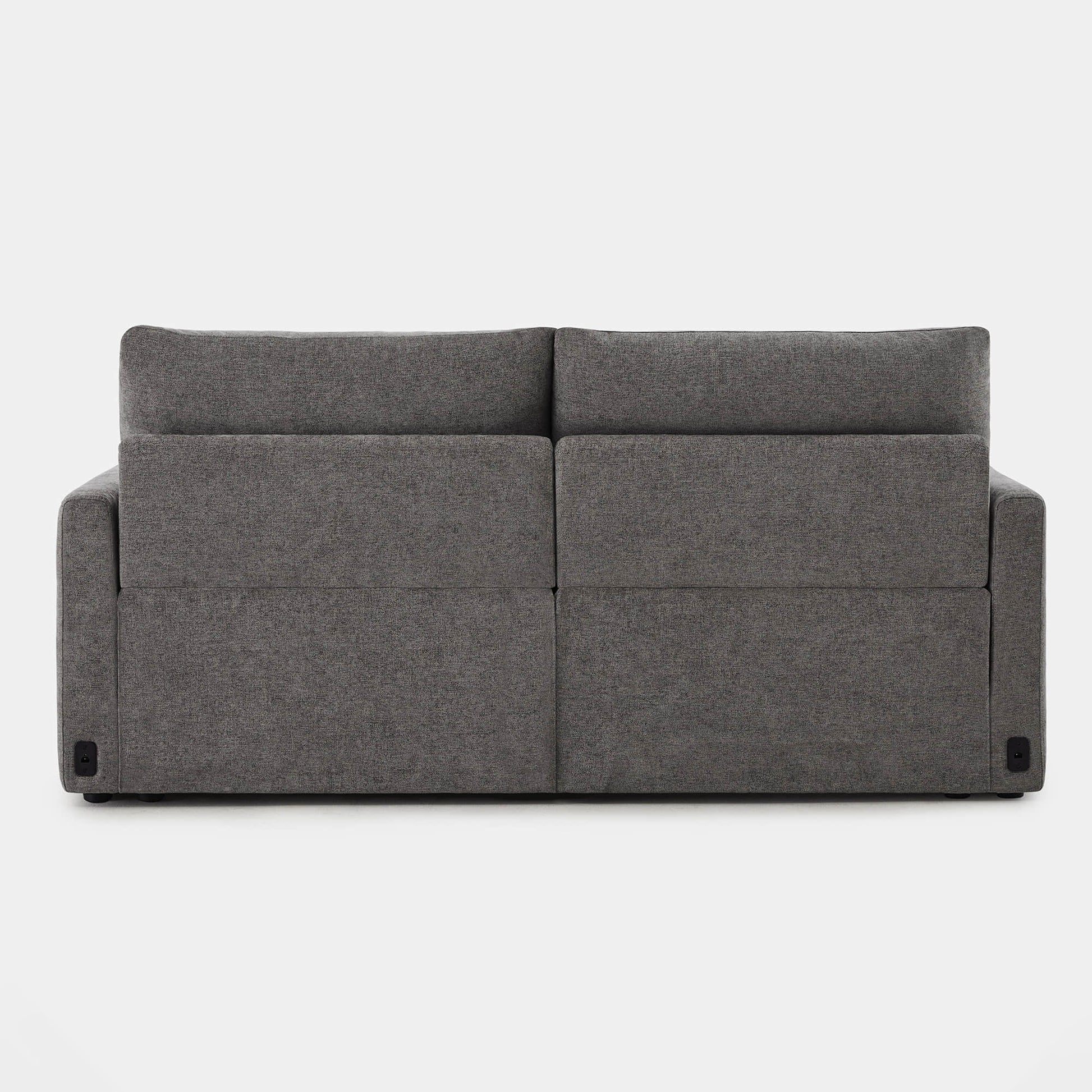 Back view of Ohana 2-Seat Motion Modular Sofa in soft gray fabric with reclining controls - CHITA Living