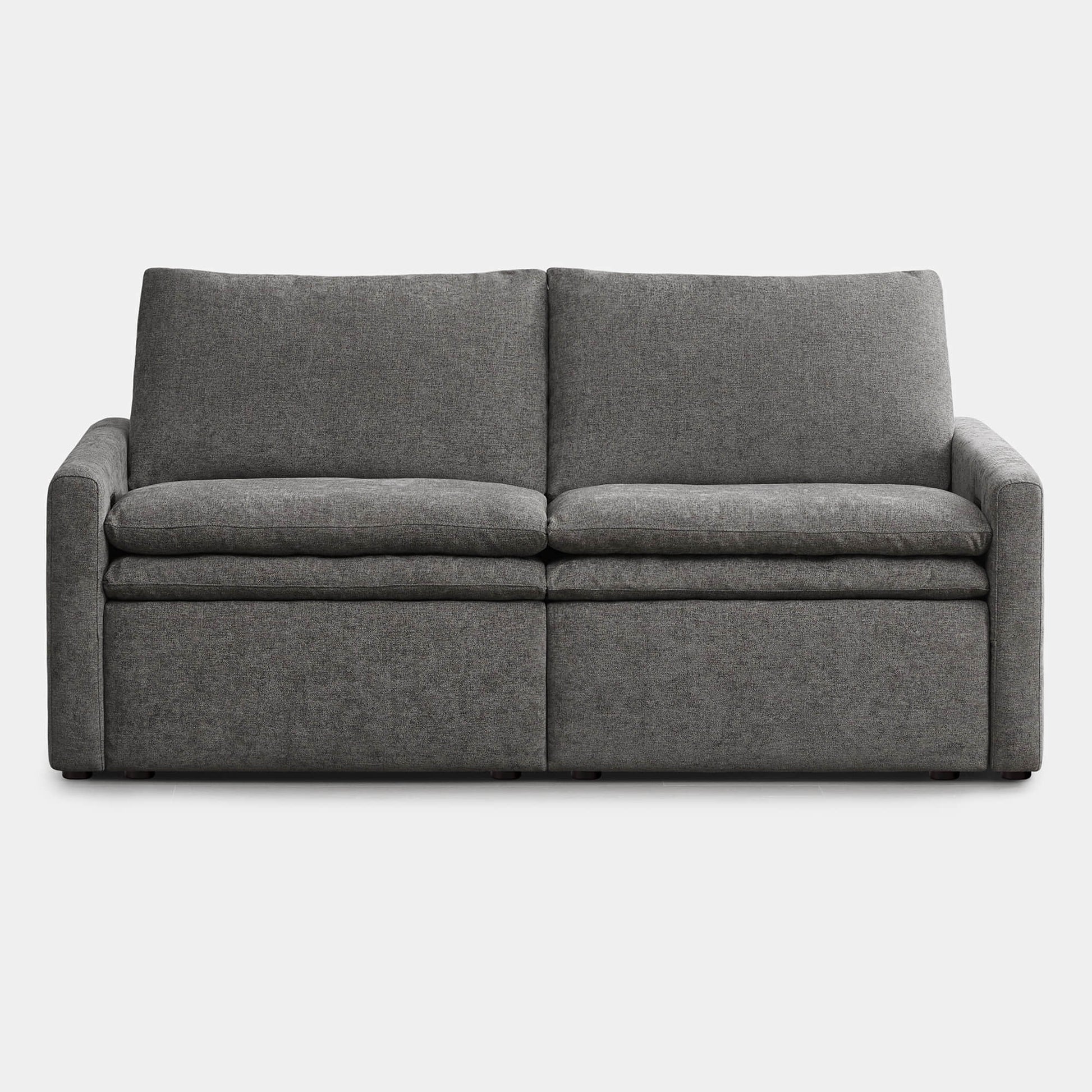 Front view of Ohana 2-Seat Motion Modular Sofa in soft gray fabric - CHITA Living