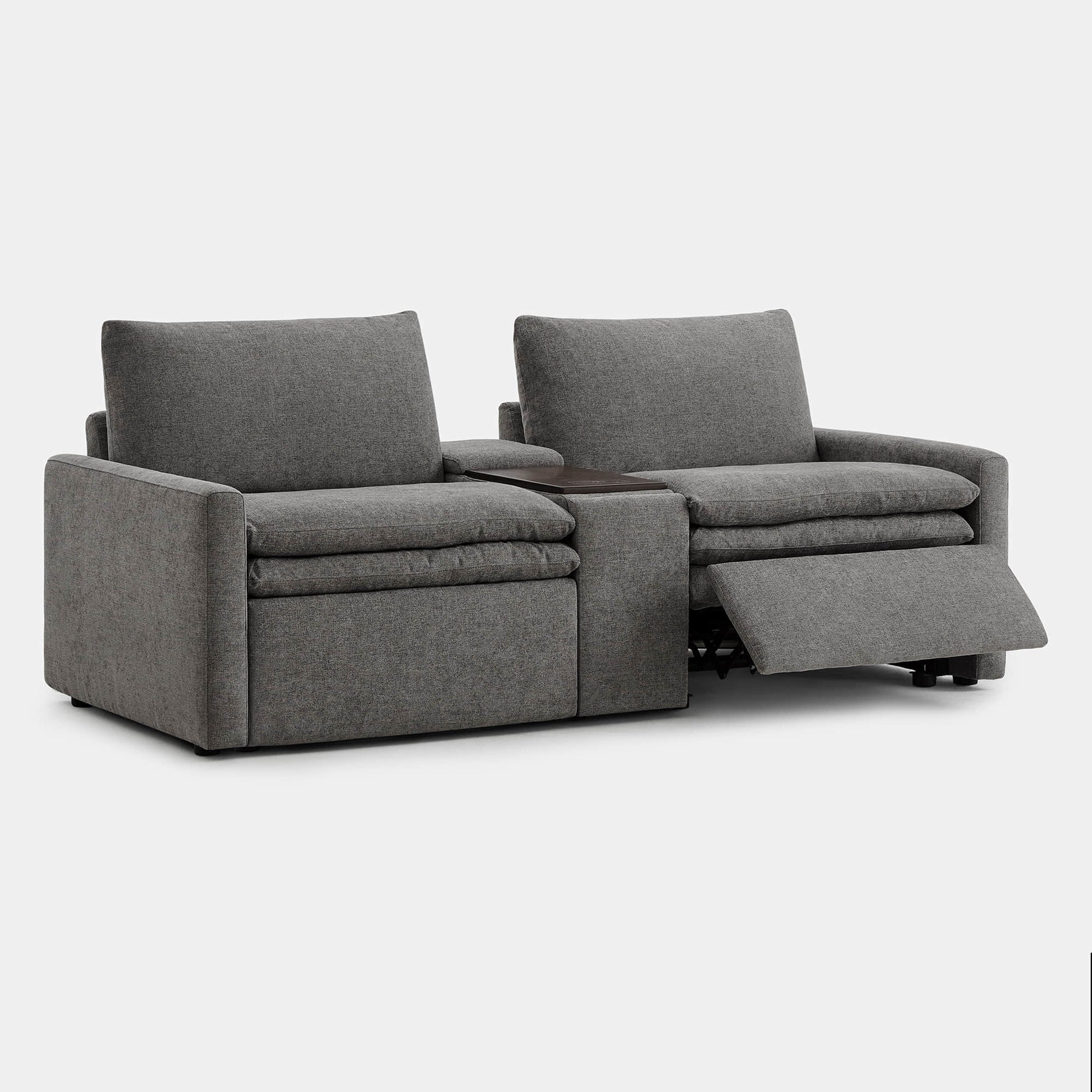 Ohana 2-Seat Motion Modular Sofa in gray fabric with recliner and central console - CHITA Living
