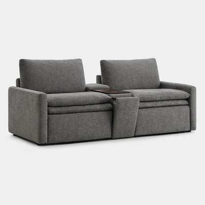 Ohana 2-Seat Motion Modular Sofa in soft gray fabric with central console - CHITA Living