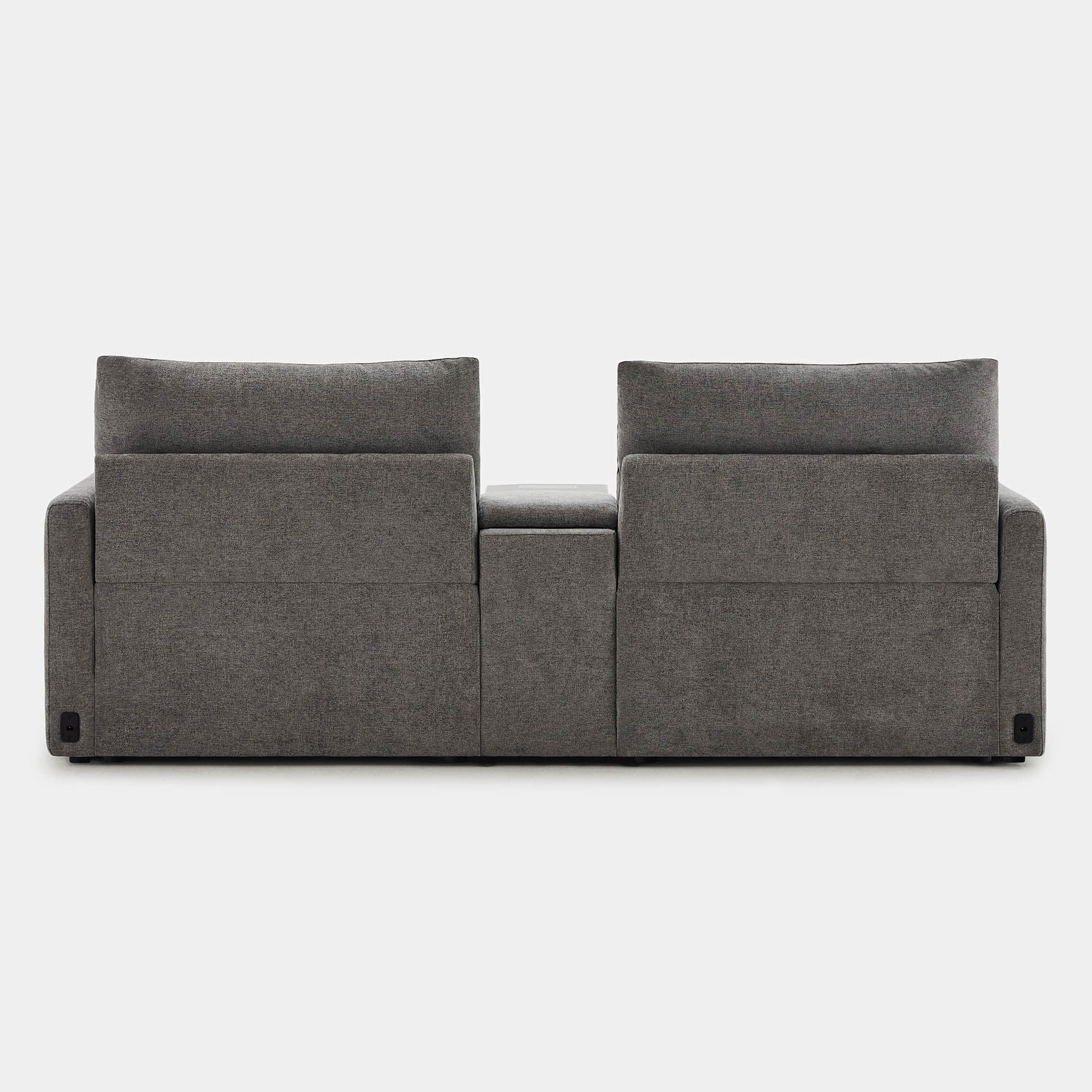 Back view of Ohana 2-Seat Motion Modular Sofa in soft gray with reclining controls - CHITA Living