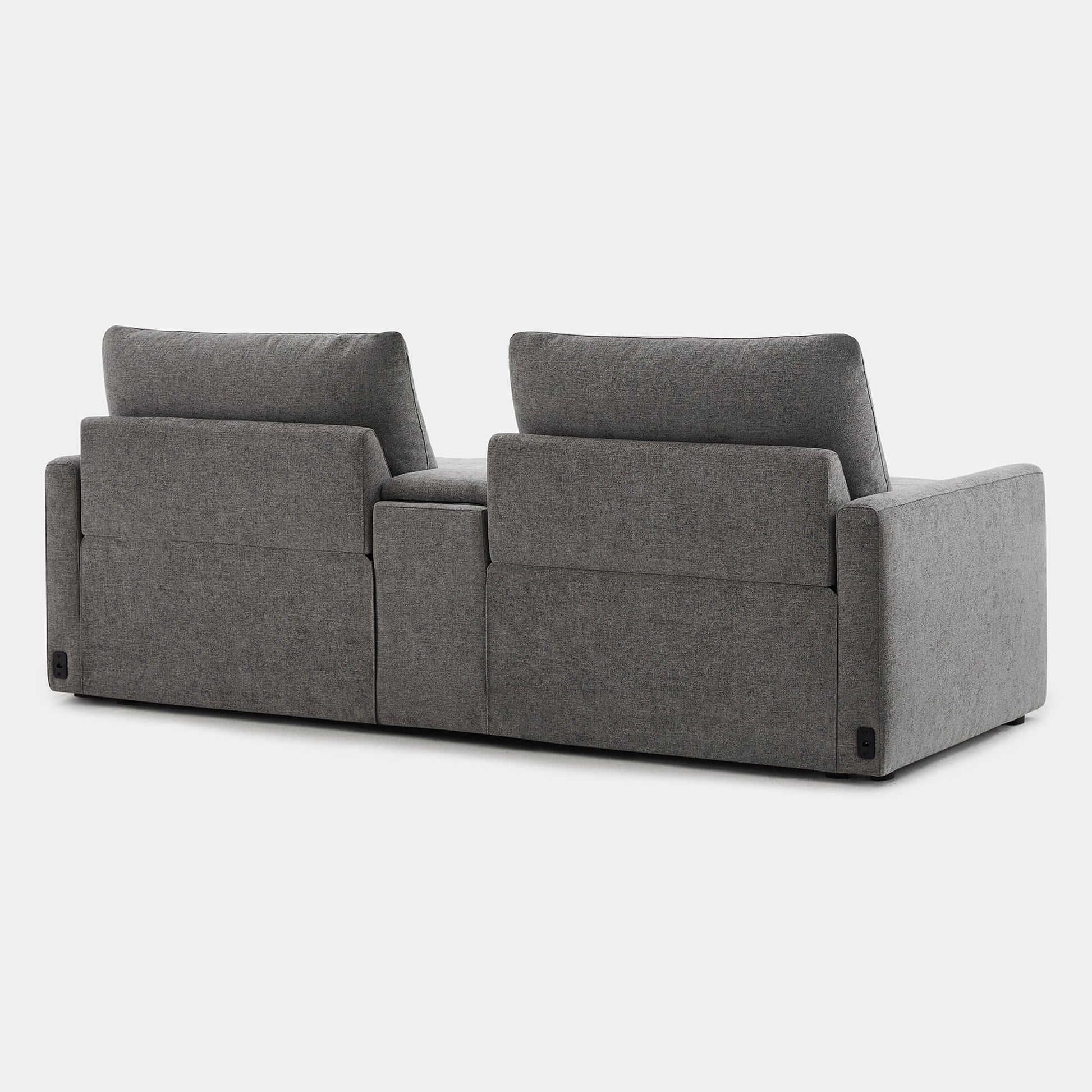 Back view of Ohana 2-Seat Motion Modular Sofa in soft gray with reclining controls - CHITA Living