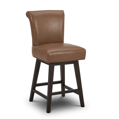 Alina modern bar stool with rolled-back backrest in brown leather - CHITA Living