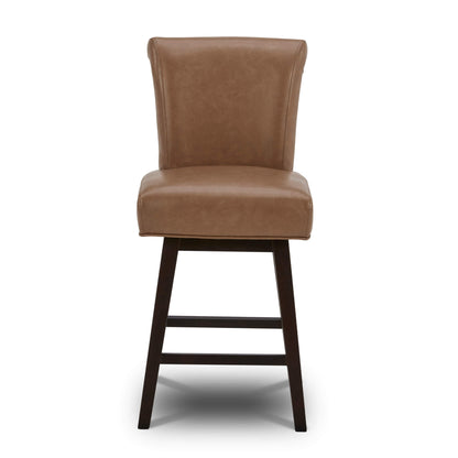 Alina modern swivel counter stool with high back in brown faux leather - CHITA Living