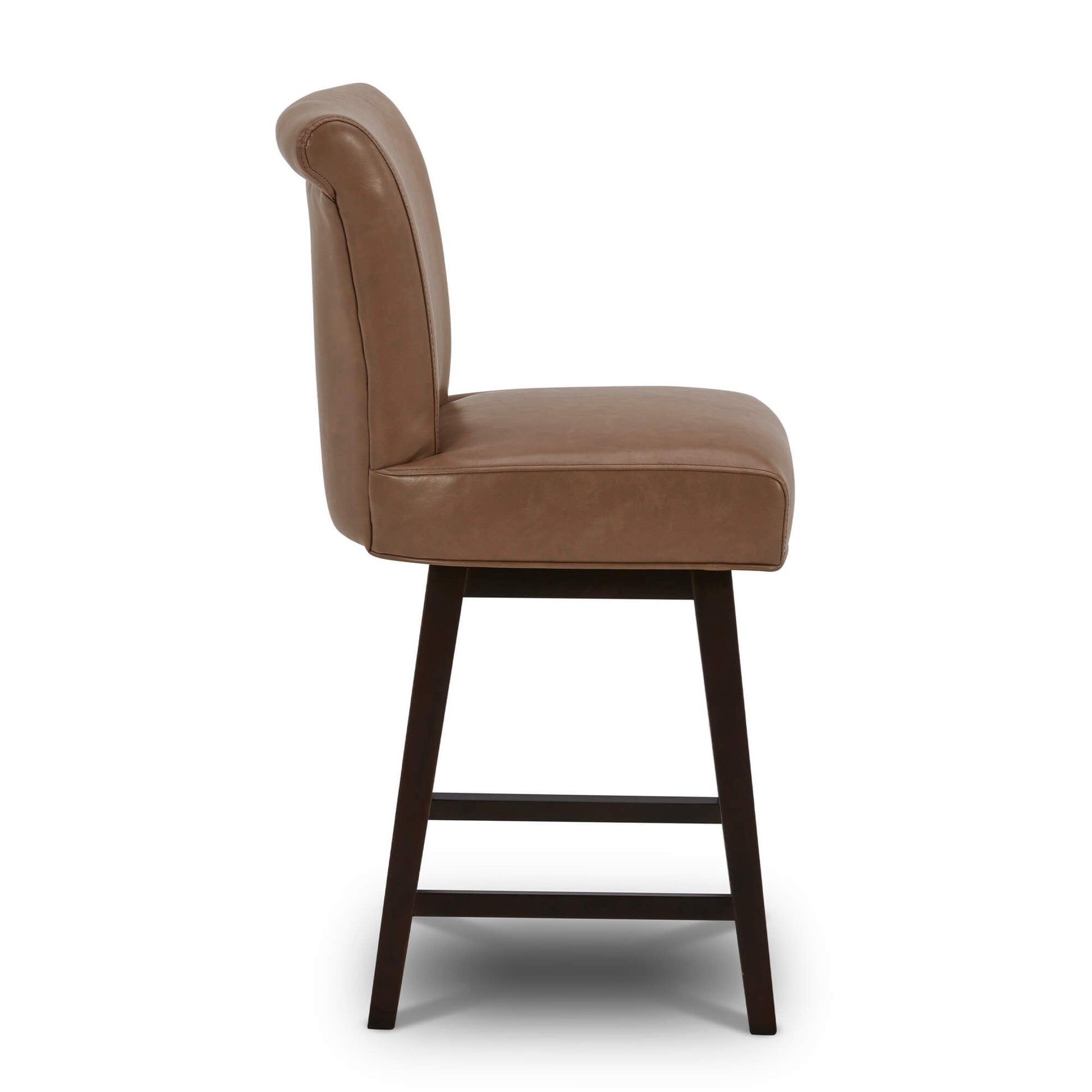 Side view of Alina modern swivel stool in brown leather with high backrest - CHITA Living