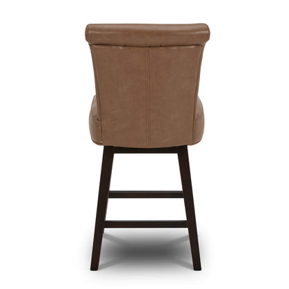High back view of Alina modern swivel bar stool in brown leather - CHITA Living
