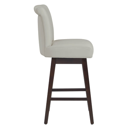 Side view of Alina modern swivel bar stool with high back in white upholstery - CHITA Living