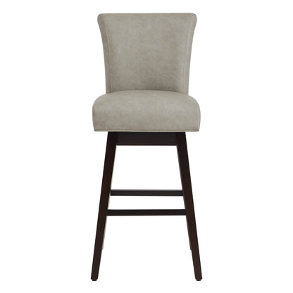 Alina modern swivel bar stool in light gray faux leather with a high backrest - CHITA Living