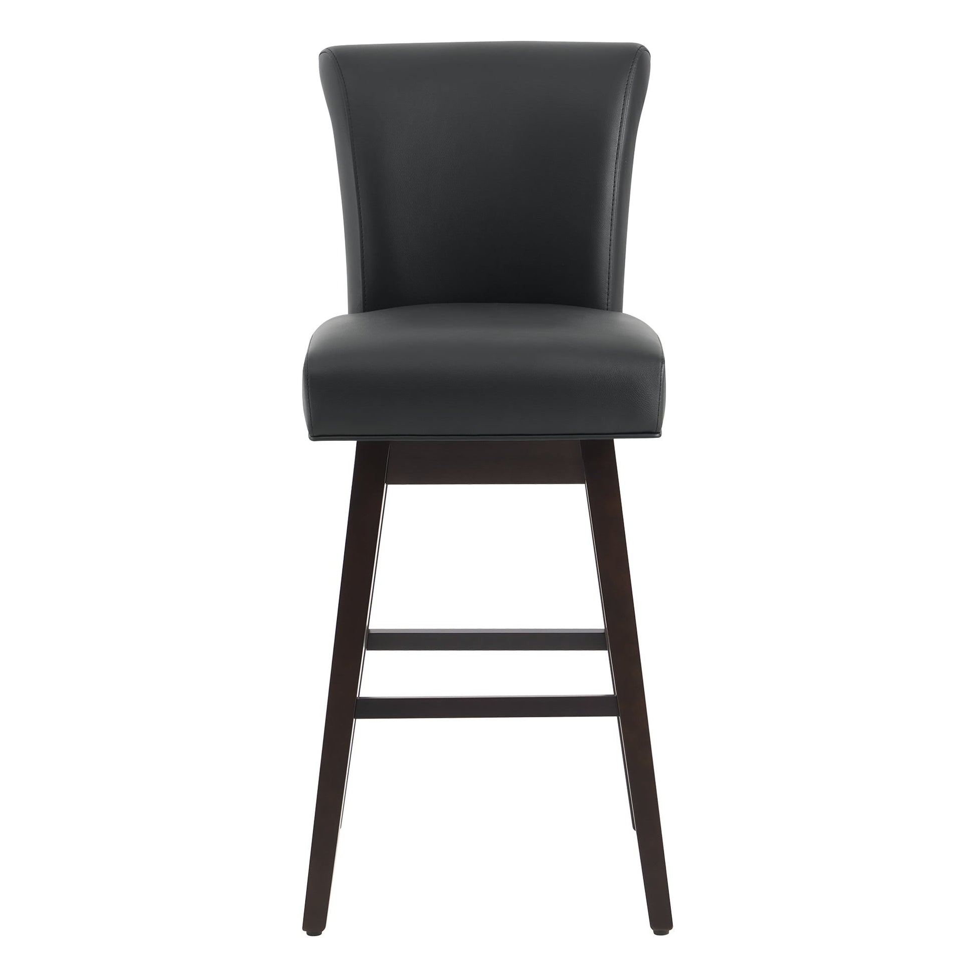 Alina modern swivel bar stool in dark green leather with sleek backrest and wooden legs - CHITA Living
