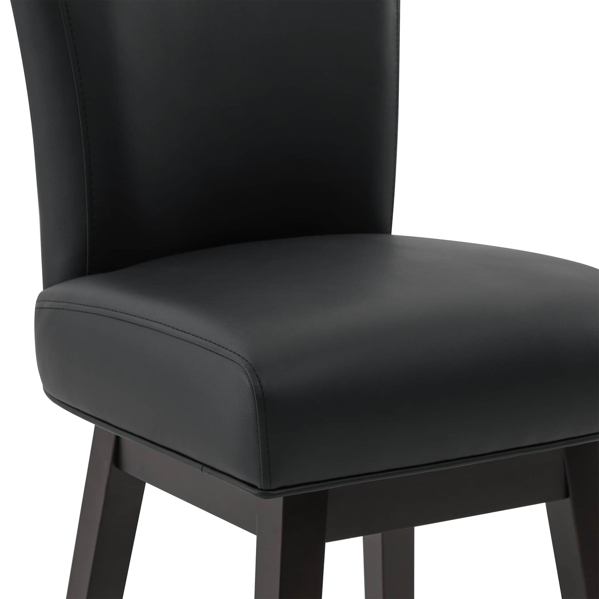 Alina modern swivel stool with black faux leather seat and sturdy wooden legs - CHITA Living