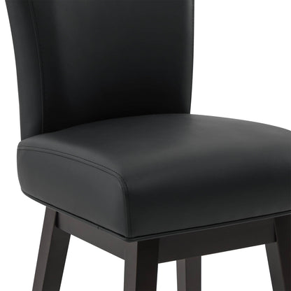 Alina modern swivel stool with black faux leather seat and sturdy wooden legs - CHITA Living