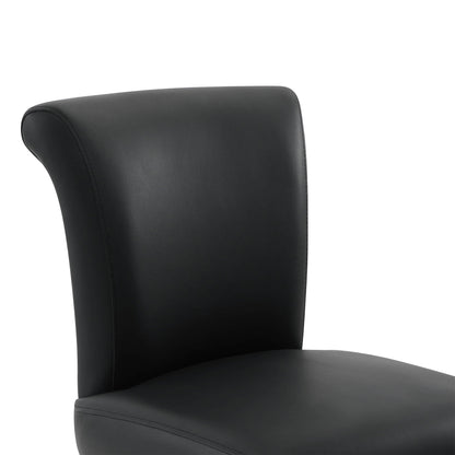 Alina modern swivel bar stool close-up with high backrest in sleek black faux leather - CHITA Living