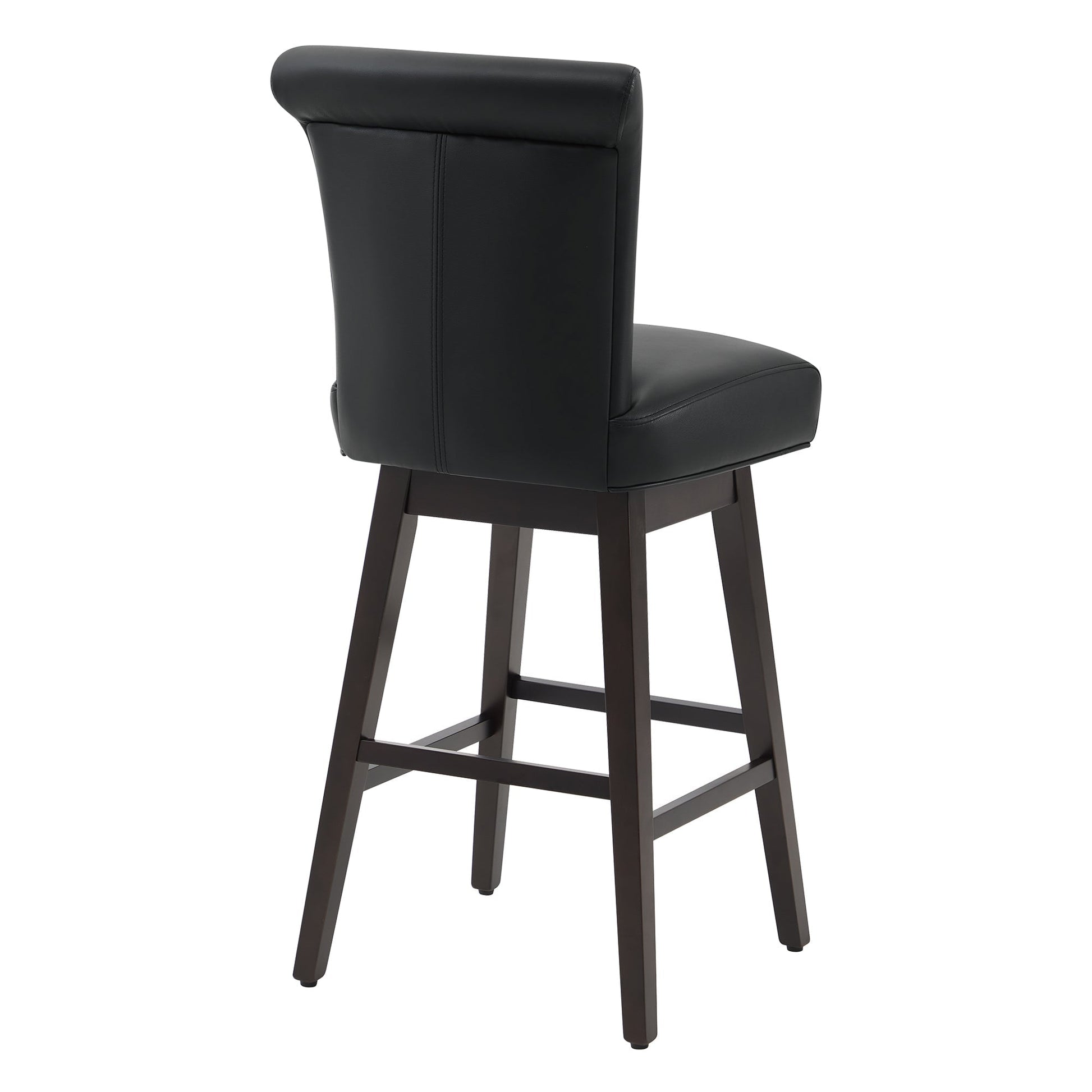 Alina modern swivel bar stool in dark green leather with high rolled-back backrest - CHITA Living