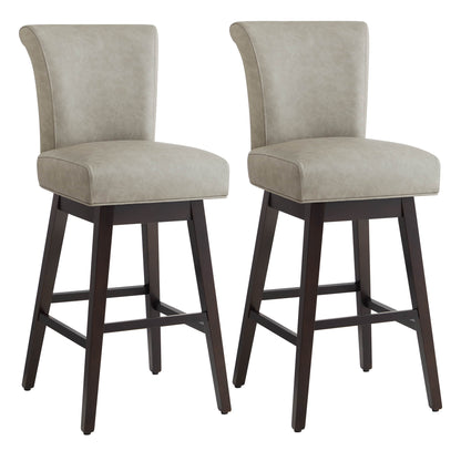 Alina modern swivel bar stools with high backs in light gray upholstery and wooden legs - CHITA Living