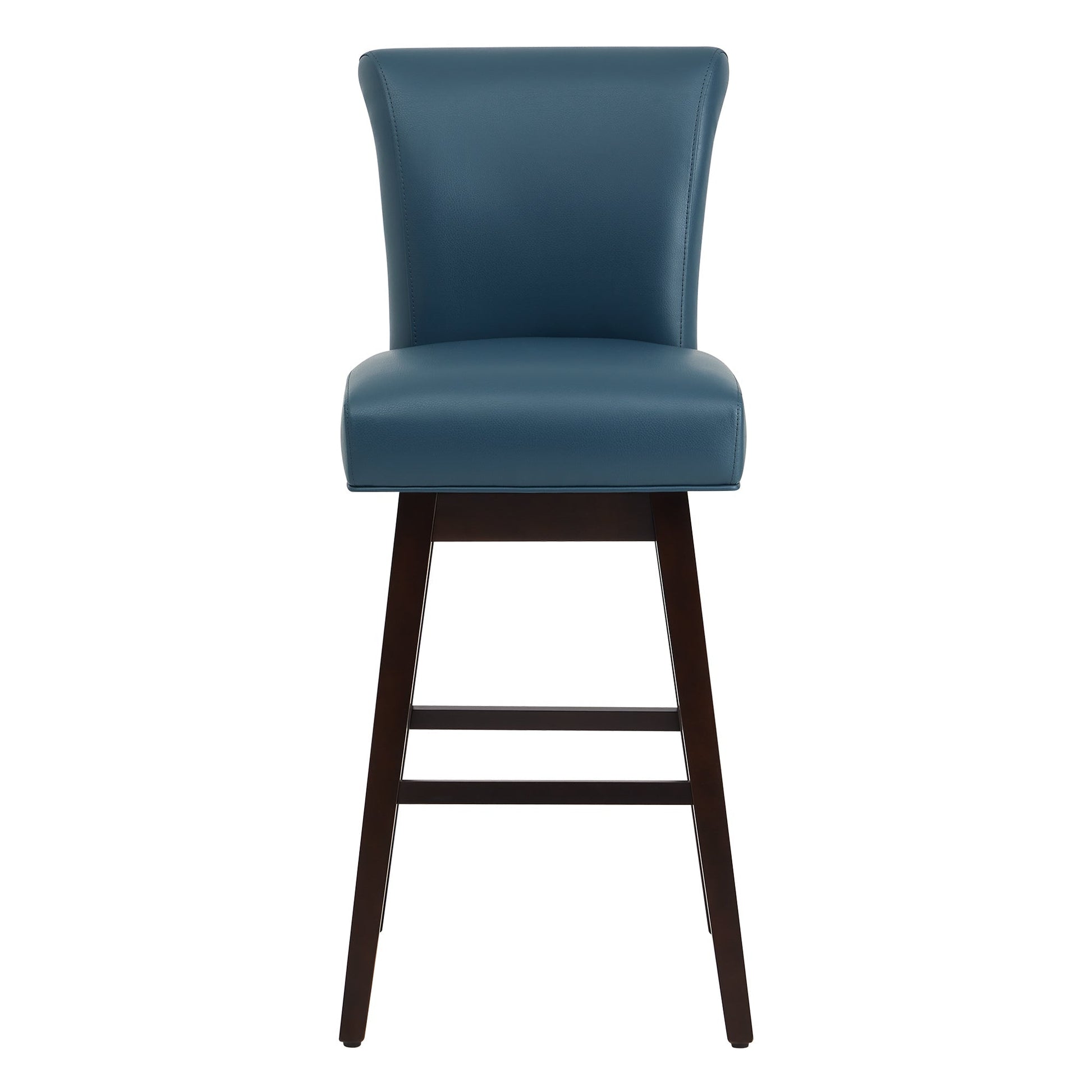 Teal Alina modern swivel bar stool with a high backrest and dark wooden legs - CHITA Living
