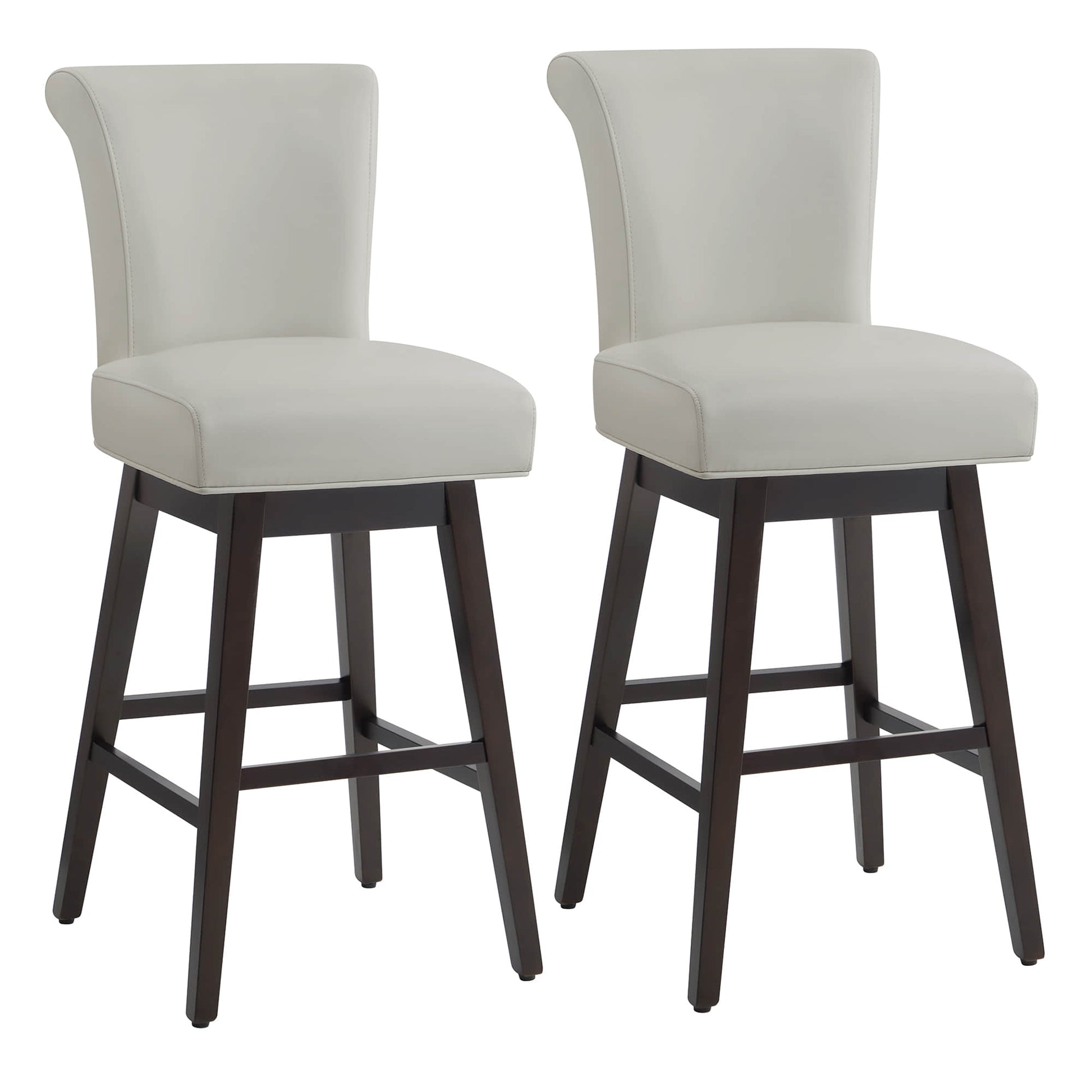 Light gray Alina modern swivel bar stools with high backrest and dark wooden legs - CHITA Living