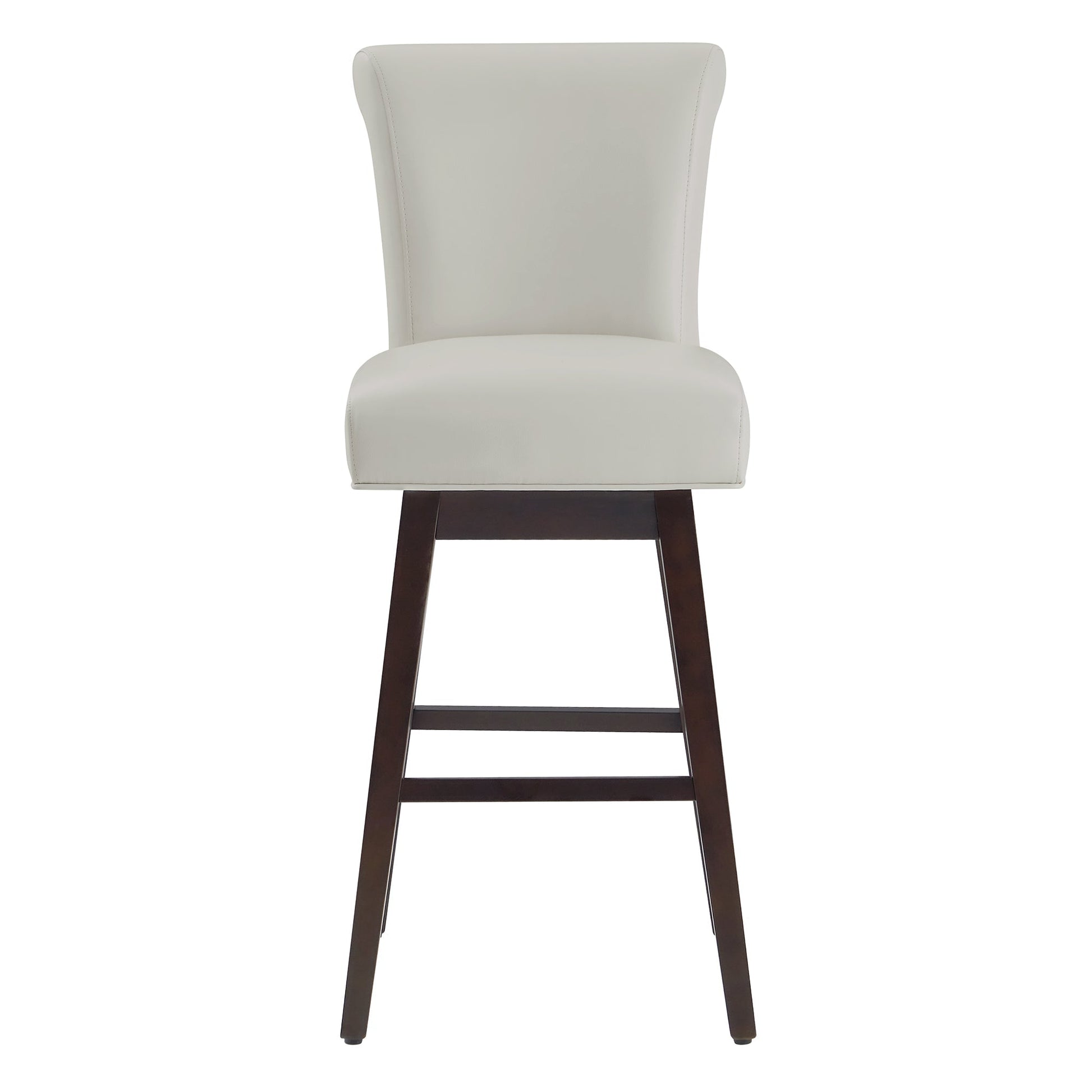 Light gray Alina swivel bar stool with high backrest and dark wooden legs - CHITA Living