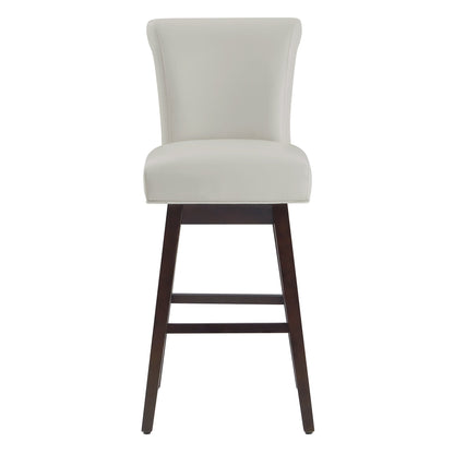 Light gray Alina swivel bar stool with high backrest and dark wooden legs - CHITA Living