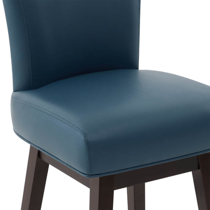 Teal Alina modern swivel bar stool close-up with plush seat and elegant wooden legs - CHITA Living