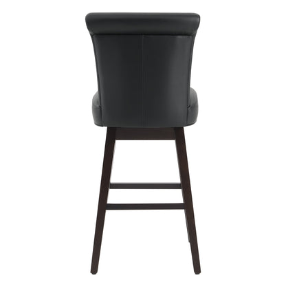 Back view of Alina modern swivel bar stool in dark green leather with tall backrest - CHITA Living
