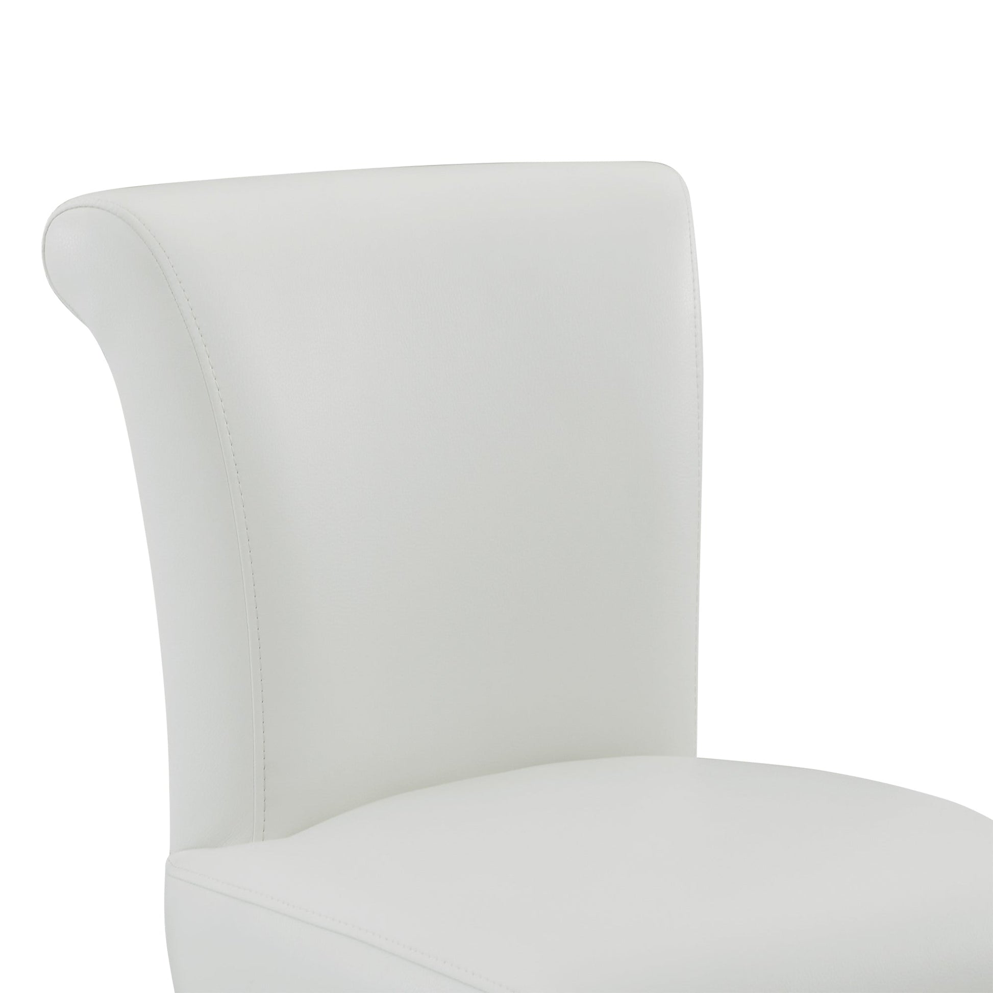 Close-up of Alina modern swivel stool with white faux leather and elegant curved backrest - CHITA Living