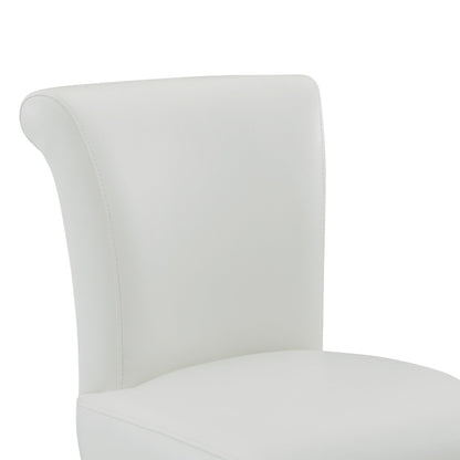 Close-up of Alina modern swivel stool with white faux leather and elegant curved backrest - CHITA Living