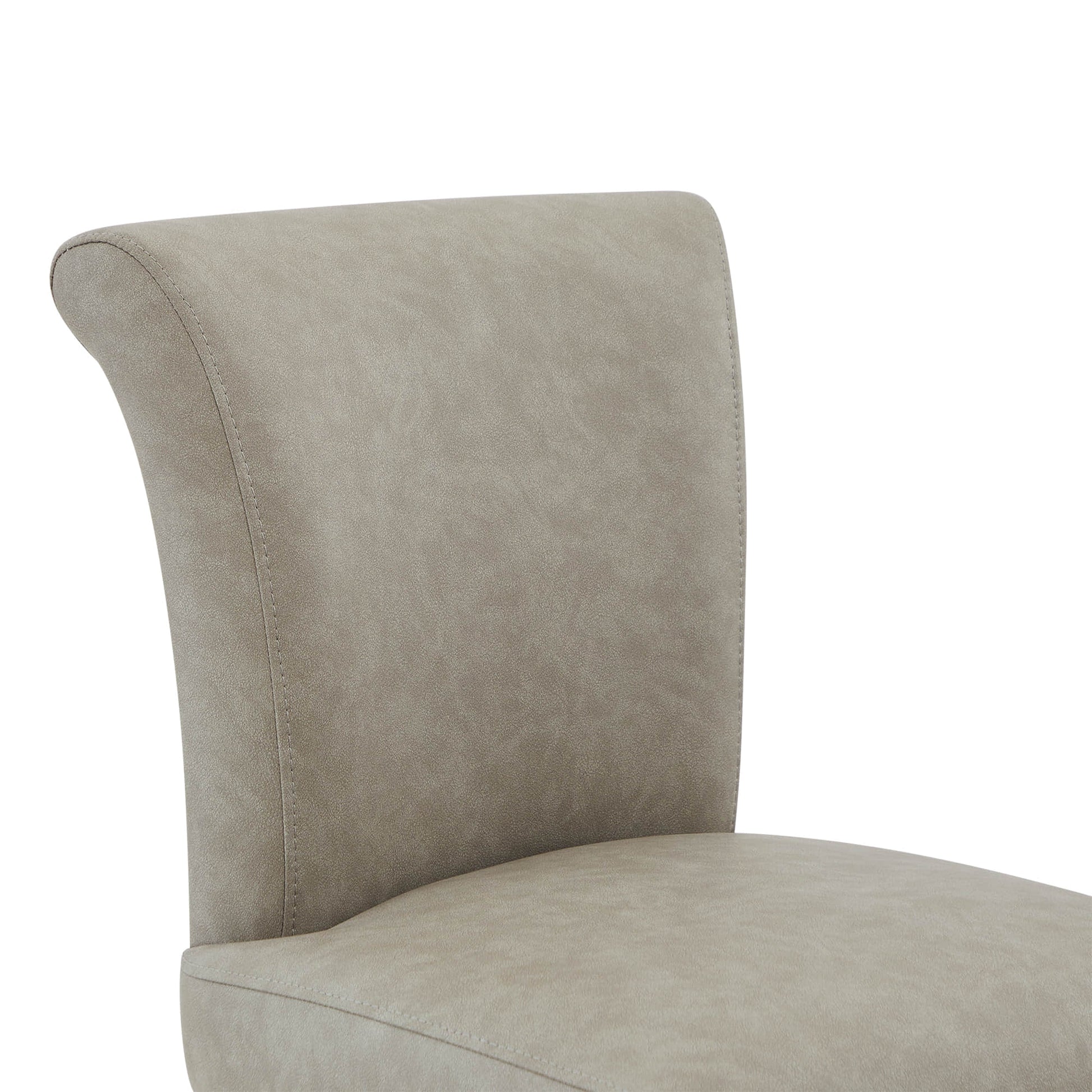 Close-up of Alina modern swivel bar stool in light taupe upholstery with high backrest - CHITA Living