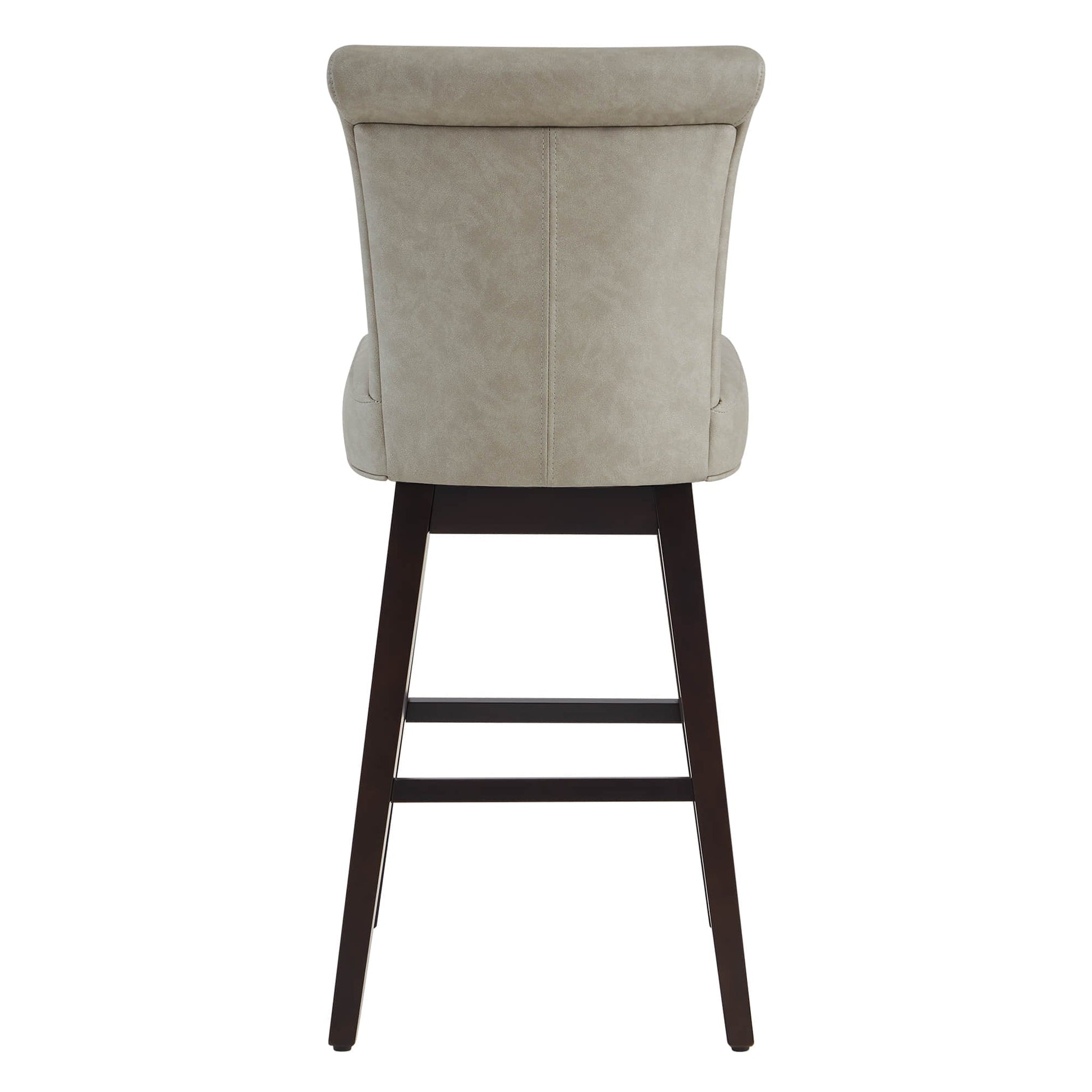 Back view of Alina swivel bar stool in light beige upholstery with high rolled-back backrest - CHITA Living