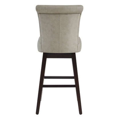 Back view of Alina swivel bar stool in light beige upholstery with high rolled-back backrest - CHITA Living