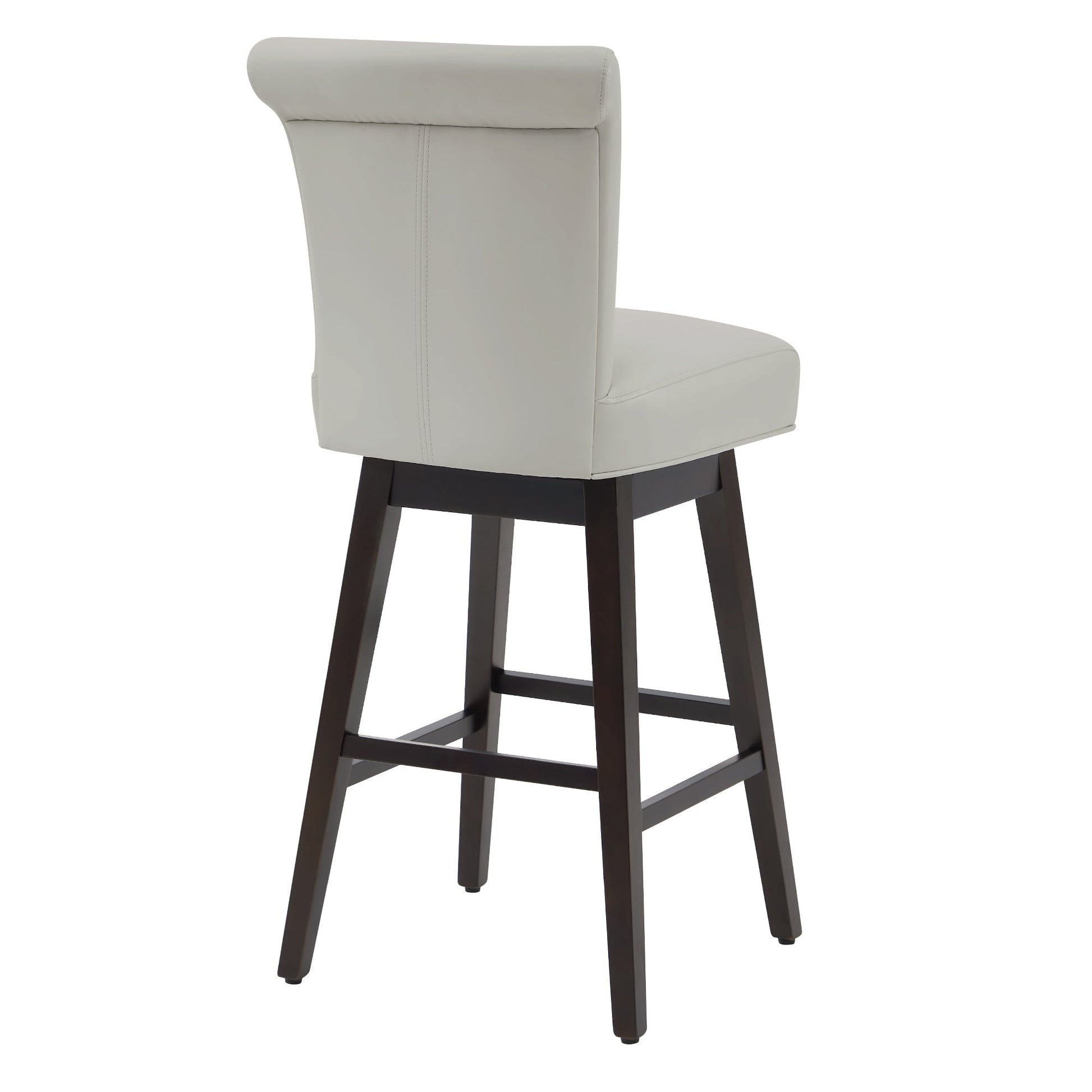 Alina modern swivel bar stool back view in light gray with high rolled-back backrest - CHITA Living