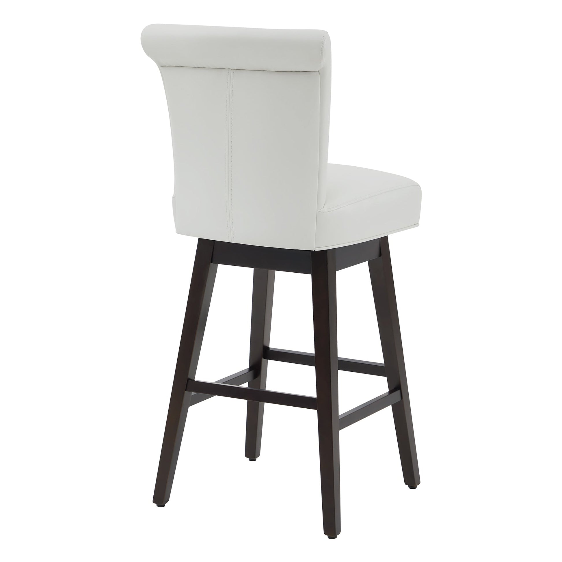Alina modern swivel bar stool with high rolled-back backrest in white faux leather - CHITA Living