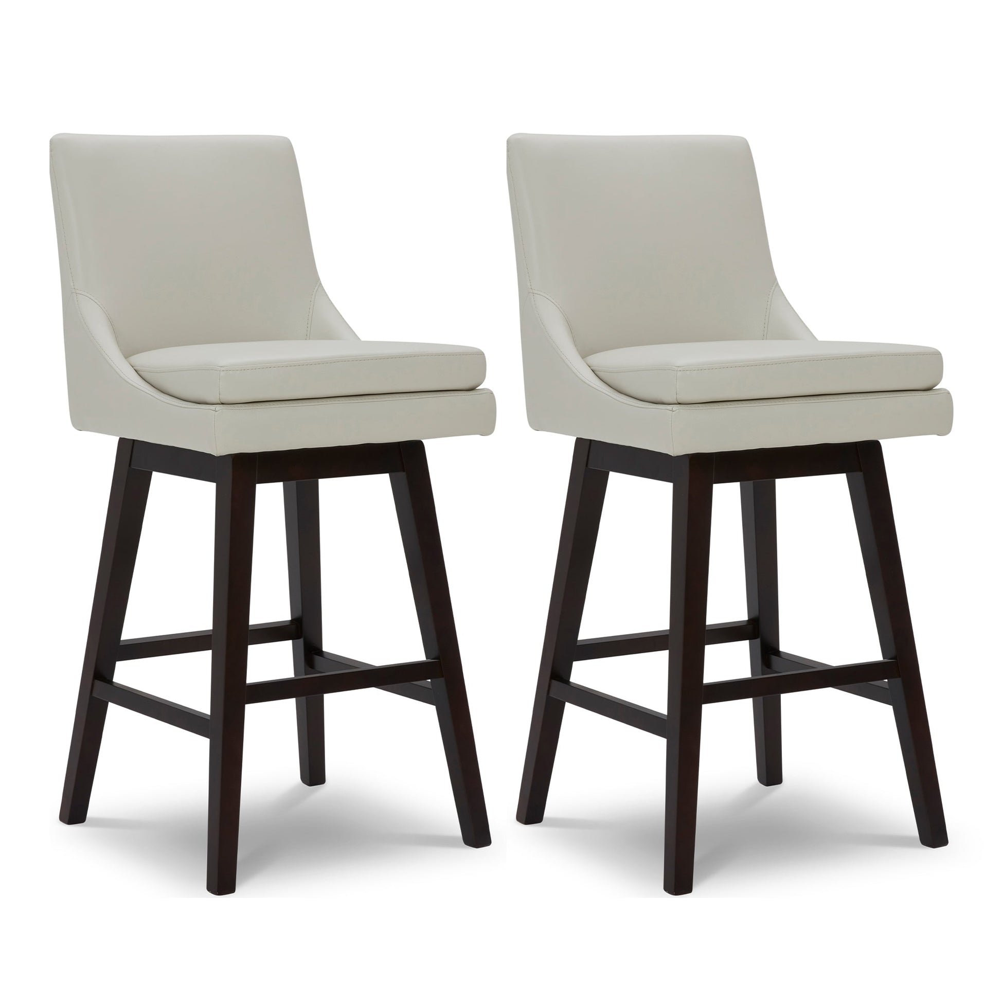 Lissa Swivel Bar Stool with cream leather seat and dark wooden legs - CHITA Living