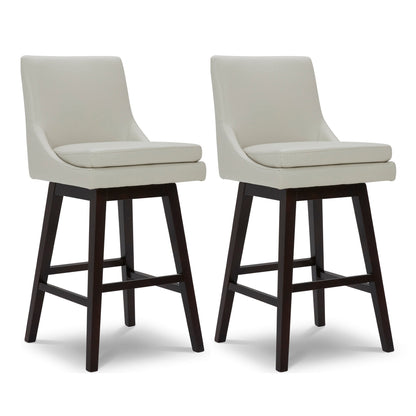 Lissa Swivel Bar Stool with cream leather seat and dark wooden legs - CHITA Living