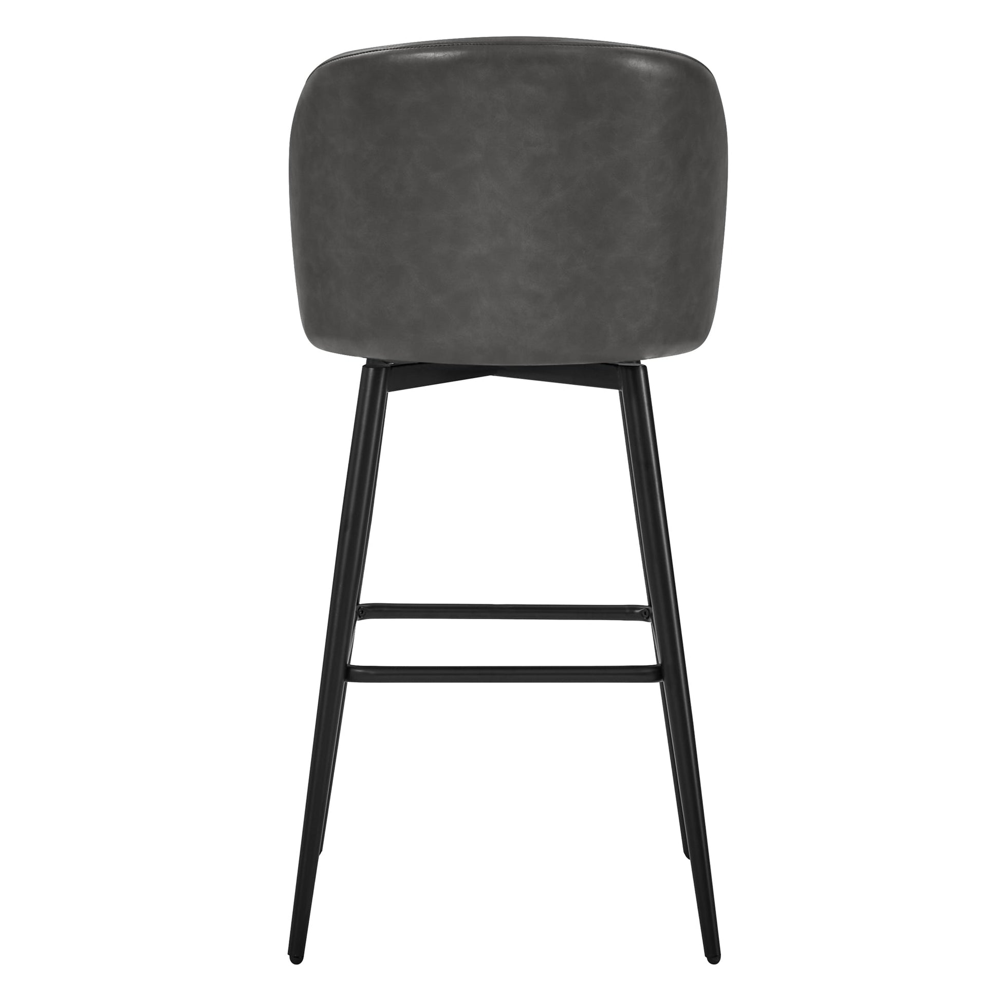 Back view of dark-gray Nova Swivel Bar Stool featuring black metal legs - CHITA Living