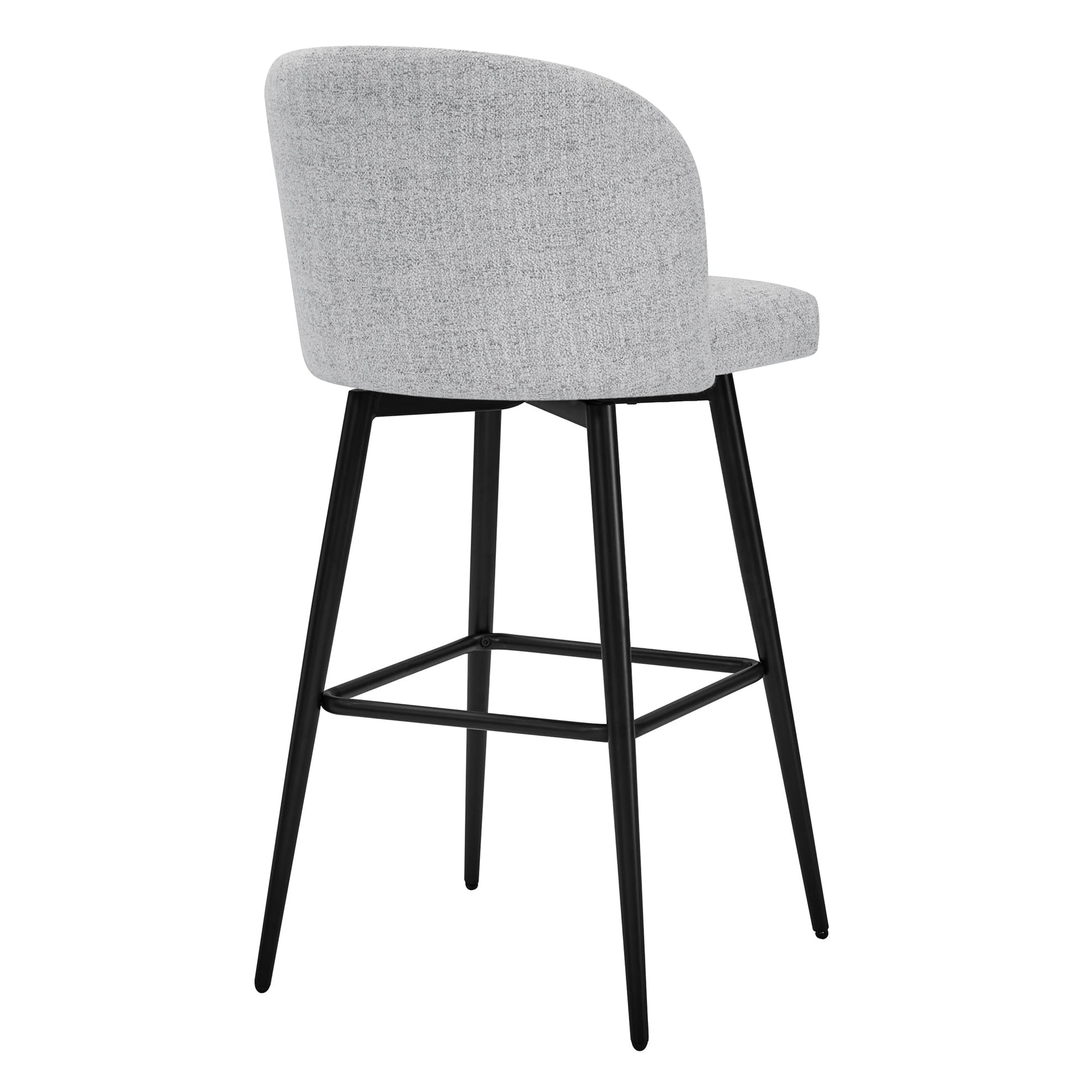 Light gray Nova Swivel Bar Stool with rounded back and black metal legs - CHITA Living