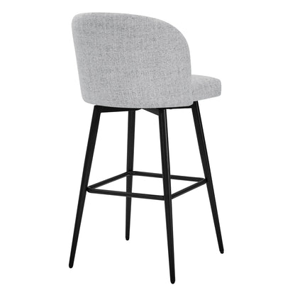 Light gray Nova Swivel Bar Stool with rounded back and black metal legs - CHITA Living