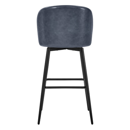 Back view of dark blue Nova Swivel Bar Stool with black metal legs - CHITA Living