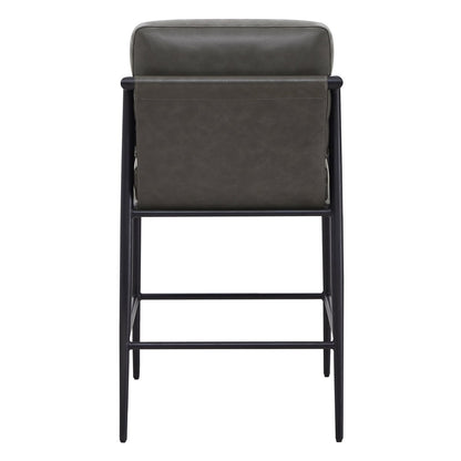 Back view of Charlotte Modern Counter Stool with green leather and metal frame - CHITA Living